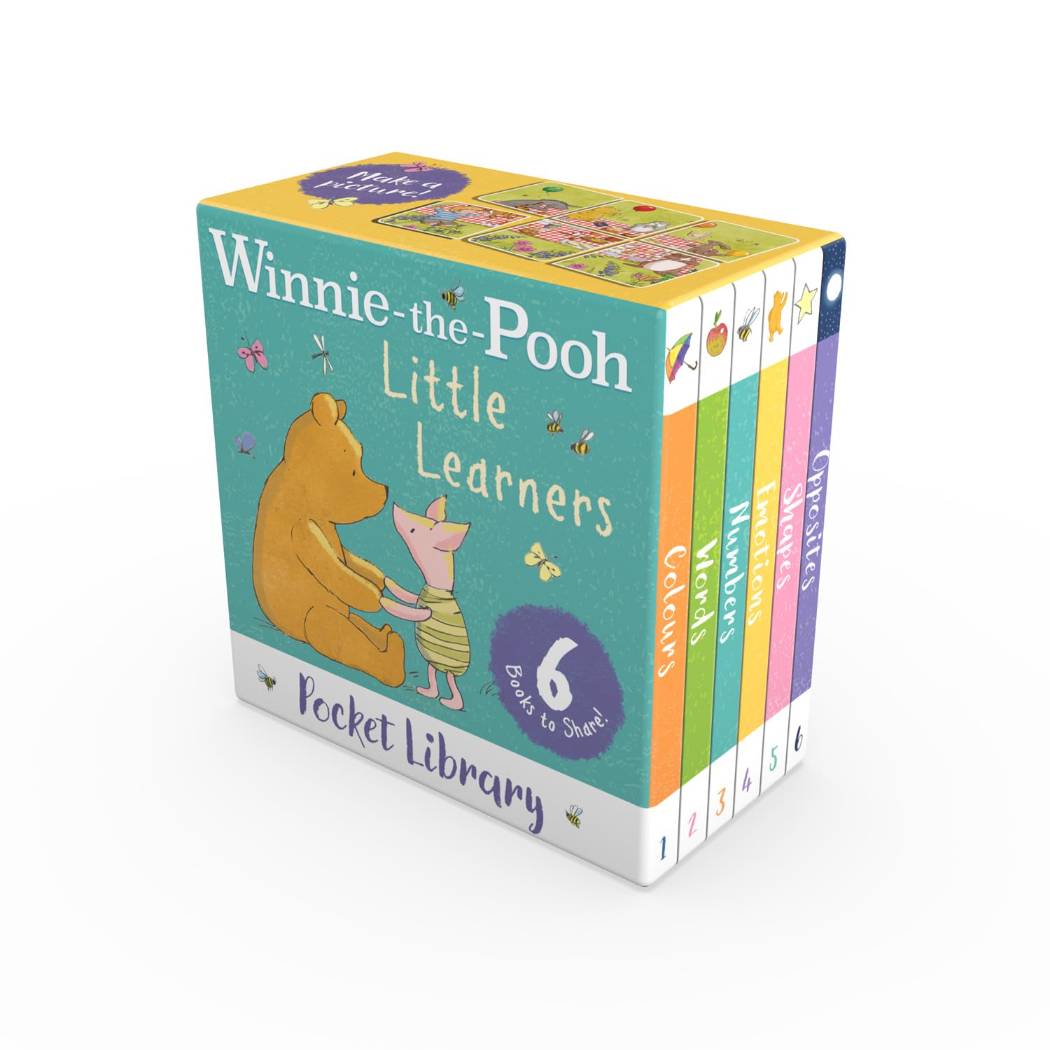 Winnie-the-Pooh “Little Learners” Pocket Library – Set of 6 Mini Board Books (English, 10m+)
