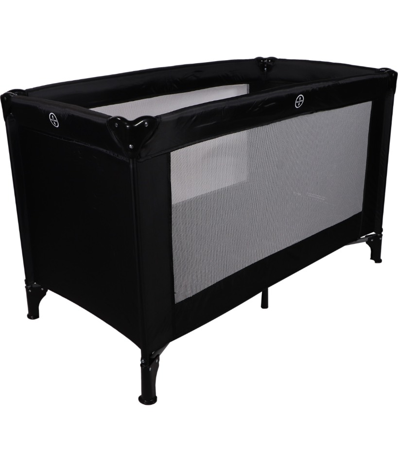 Basic Travel Cot with Mattress  0–3 Years – Black – Easy to Open and Close!