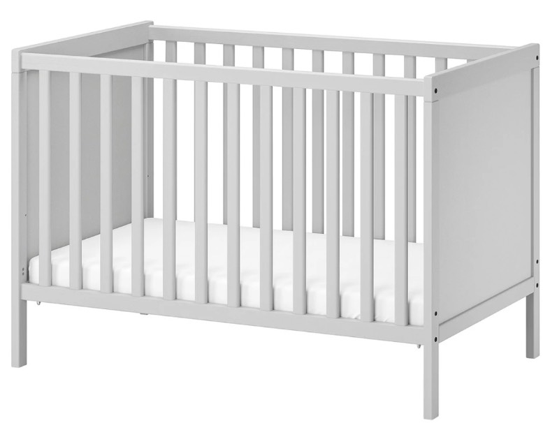 Baby Cot / Crib, Grey, 60x120 cm + mattress + two mattress covers