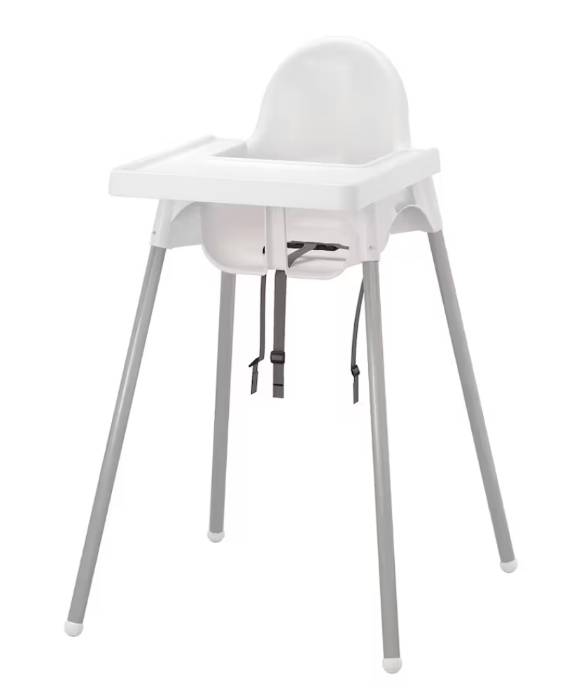 High chair with tray, white/silver color