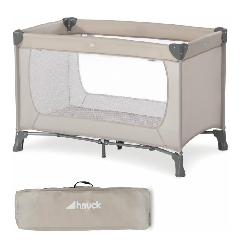 Travel Bed / Crib - From Birth to 15 kg, Compact & Lightweight with Carry Bag (Beige)