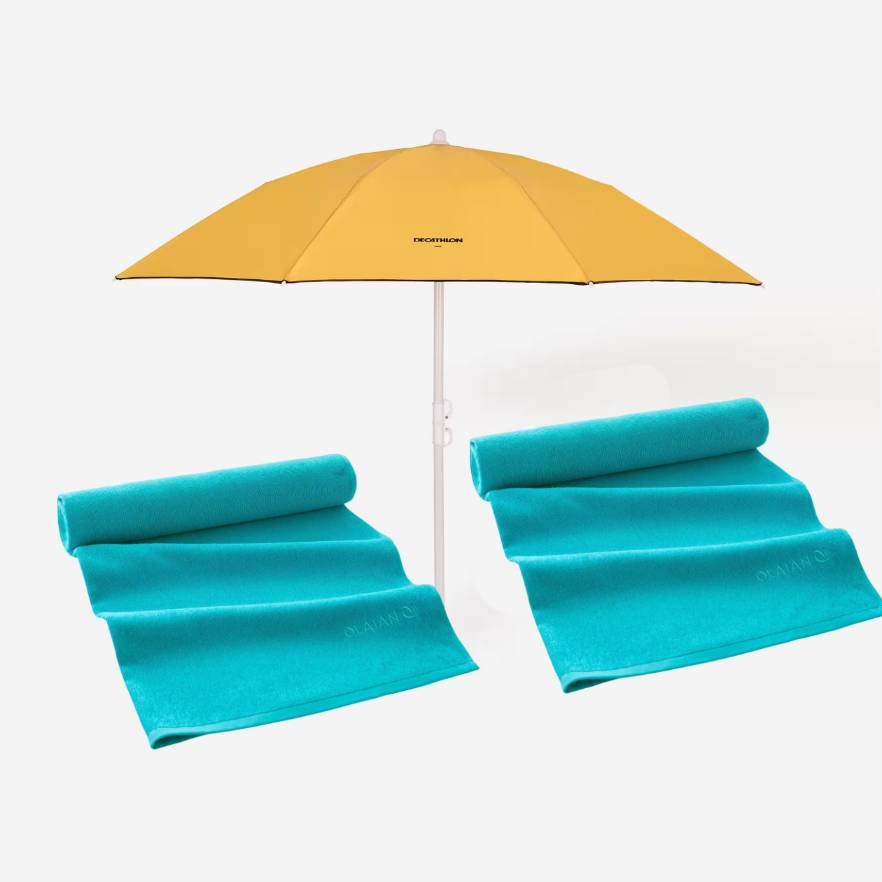 Beach umbrella and 2 towels
