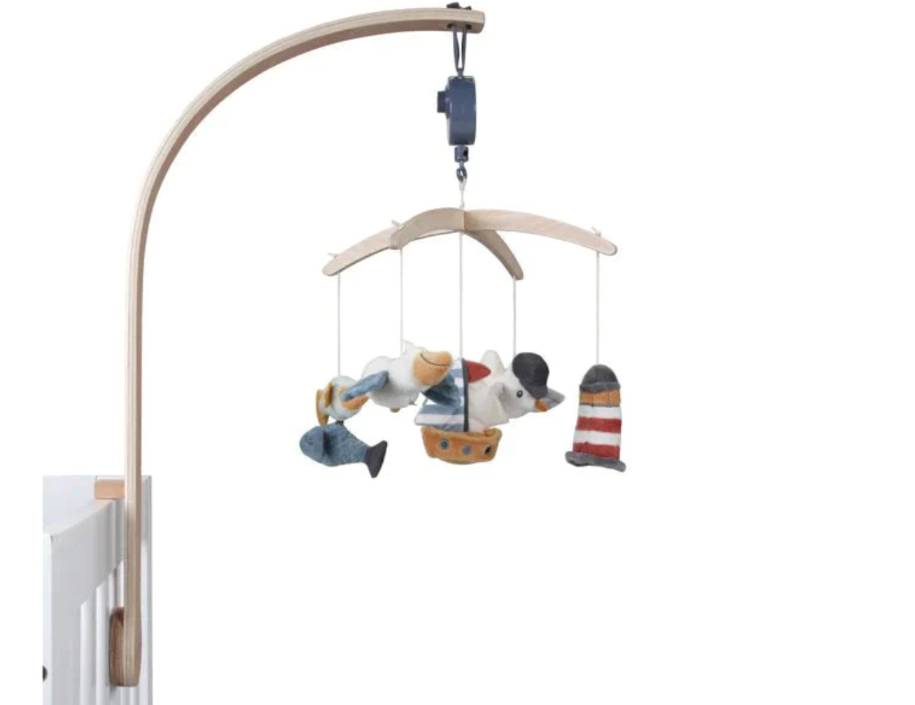 Little Dutch Sailors Bay Fabric Mobile with Music Box and Wooden Holder 37 x 52 x 75 cm